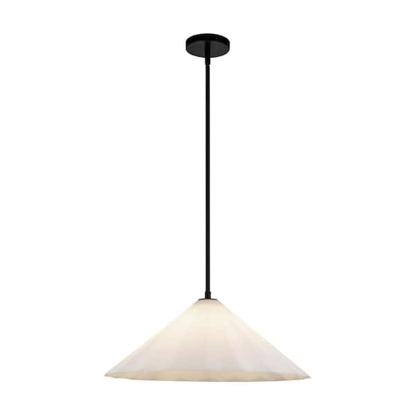 Alora Mood Serena 20 in. 1 Light 60-Watt Matte Black/Opal Glass Pendant Light