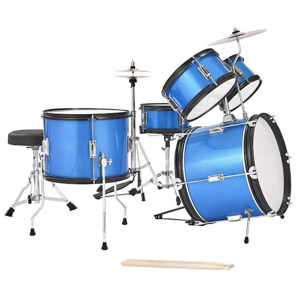 Kids Drum Set 5Pcs 16in. Junior Drum Sets Beginner Drums Set 2 Pairs of Drumsticks for Children Ages 6-13 (Blue)