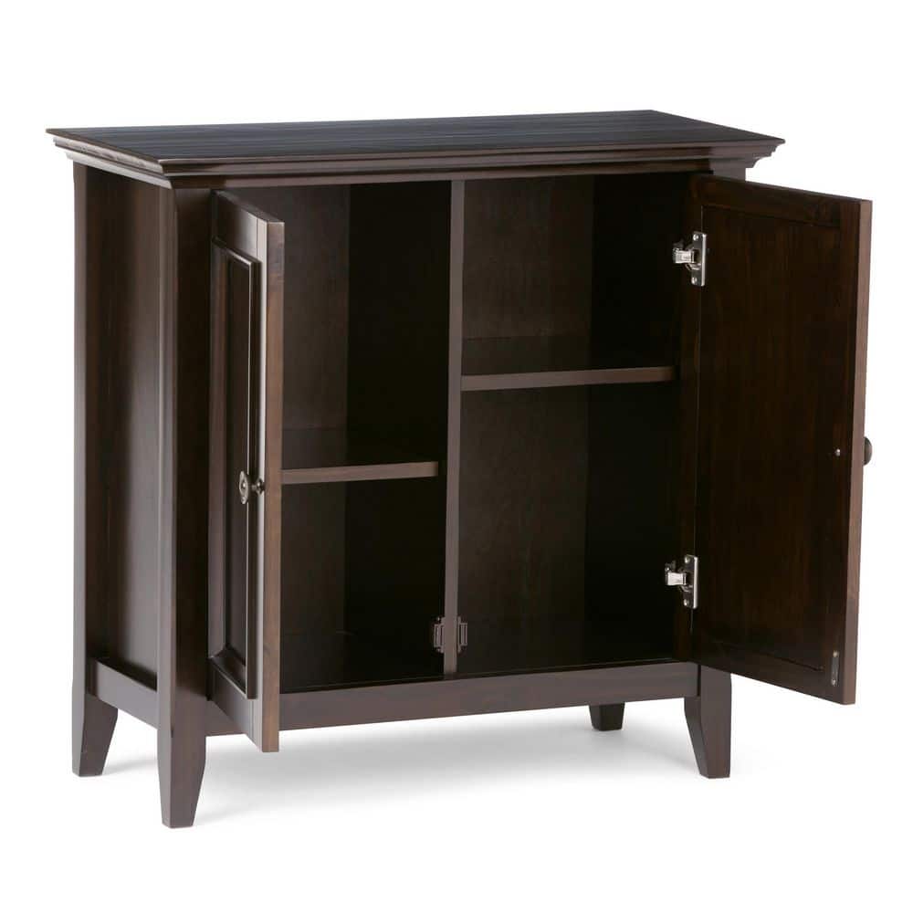 Hickory Brown Solid Wood Low Storage Cabinet with Adjustable Shelving