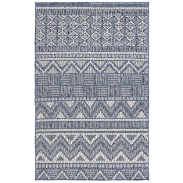 SAFAVIEH Martha Stewart Indoor Outdoor Navy/Creme 4 ft. x 6 ft. Striped Geometric Indoor/Outdoor Area Rug