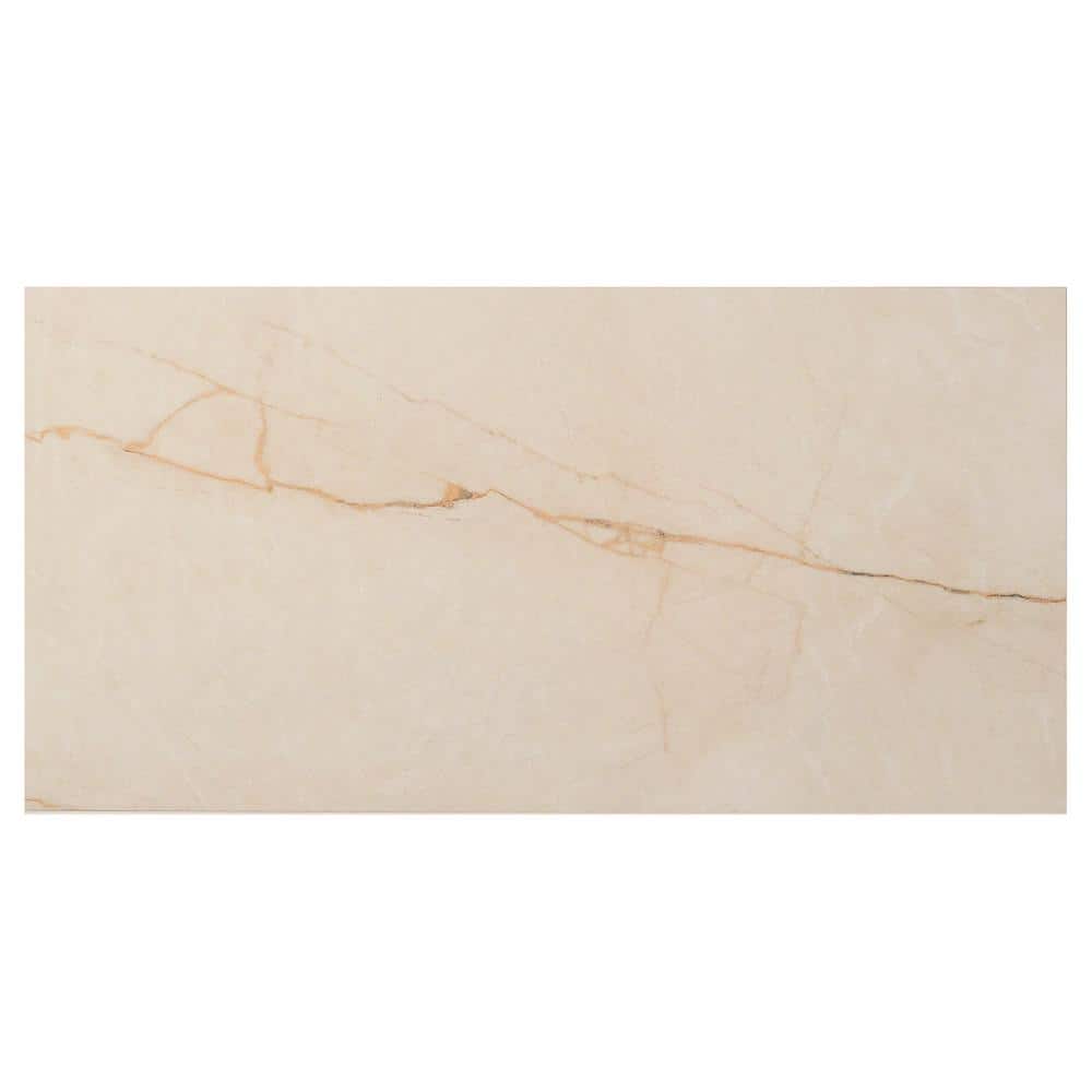 Grace Polished Beige Porcelain Marble Look Rectangular Tile