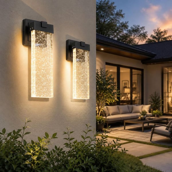 12 in. Black Dusk to Dawn Outdoor Hardwired Wall Lantern Sconce with LED Bulb