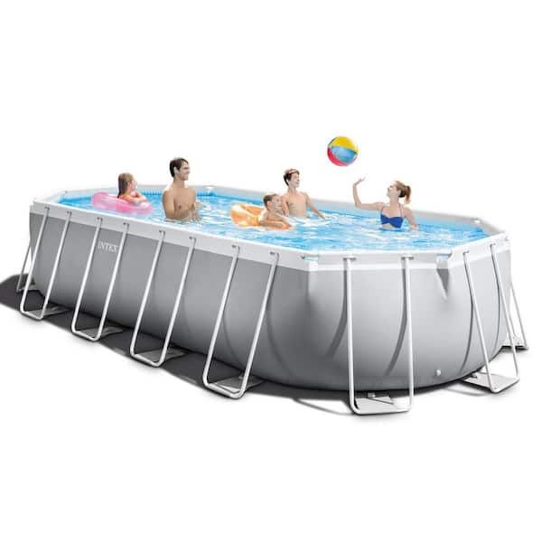 Intex 20 ft. x 10 in. 48 in. Prism Frame Oval Swimming Pool Set Kit with Pump and Canopy 26797EH + 28054E - The Home Depot