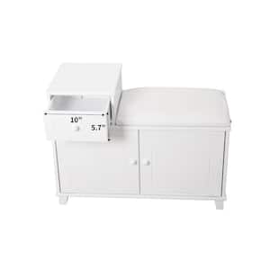 23.62 in. H x 31.5 in. W White Wood Shoe Storage Bench Shoe Ottoman Entry Way Cabinet with Drawer and Shelves