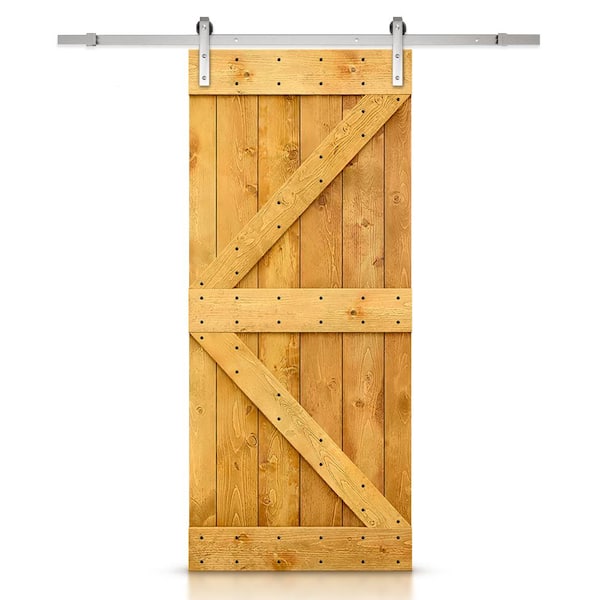 CALHOME K Series 30 in. x 84 in. Solid Colonial Maple Stained DIY Knotty Pine Wood Interior Sliding Barn Door with Hardware Kit