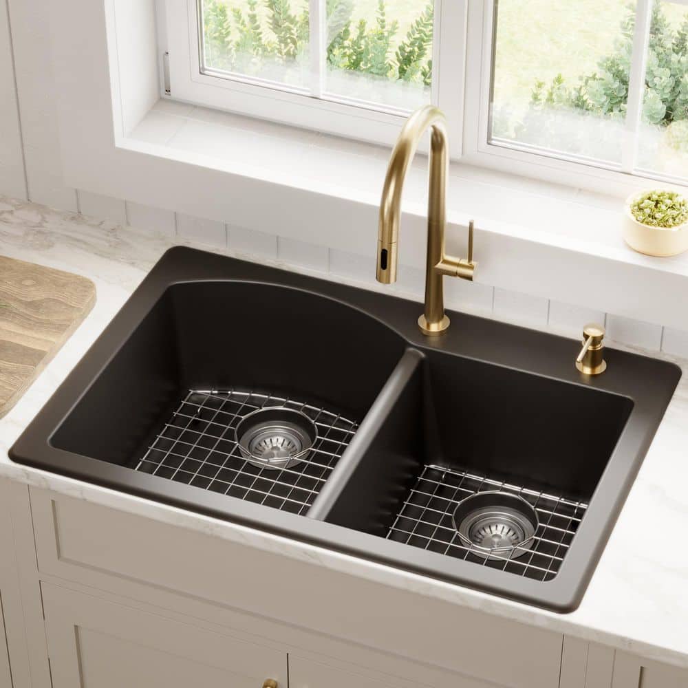 Karran QT-610 Quartz/Granite 33 in. Double Bowl 60/40 Top Mount
