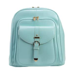 Olympia, 14 in. Aqua Blue Leather Business Laptop Tablet Backpack, 99568
