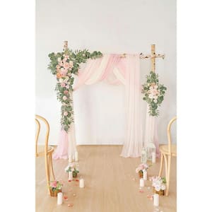 4 in. Pink Champagne Artificial Rose Wedding Arch Flowers Kit Pack of 5, 2-Piece Floral Arrangements 3-Piece Drapes