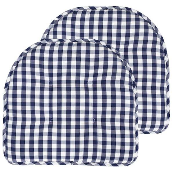 Sweet Home Collection Buffalo Checkered Memory Foam 17 in. x 16 in. U-Shaped Non-Slip Indoor/Outdoor Chair Seat Cushion Navy/White (2-Pack)
