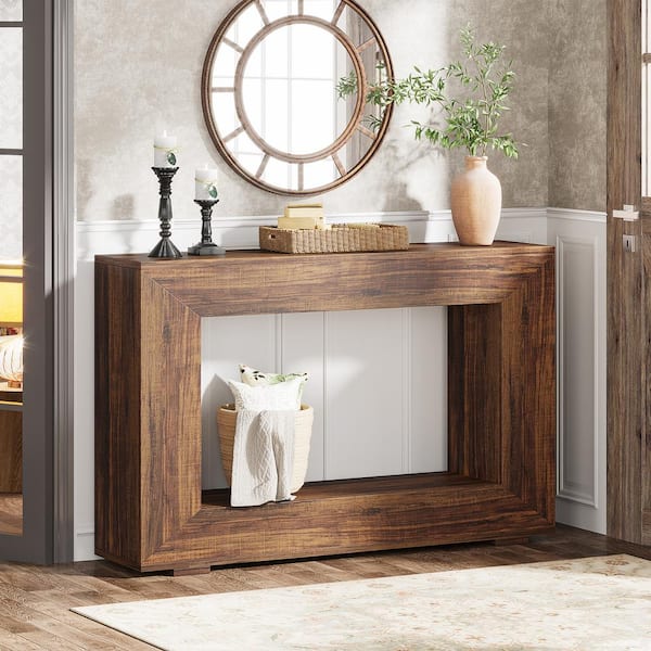 47 in. Rustic Wood Finish Rectangle MDF Console Table with Storage for Entryway, Hallway, Living Room