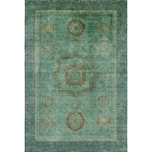 Mayfield Premium Machine Washable Abstract AMF2159 Green 10 ft. x 14 ft. Area Rug