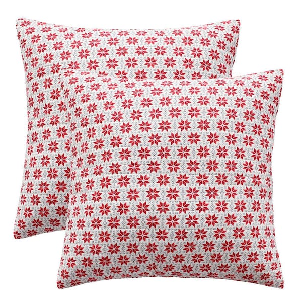 LEVTEX HOME Silent Night Red Grey White Snowflake Quilted Microfiber Euro Sham (Set of 2)