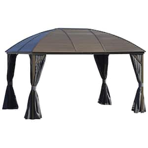 10 ft. x 13 ft. Dark Gray Outdoor Pavilion Gazebo with Top Hook, Netting, and Curtains for Patio, Garden, Backyard, Deck