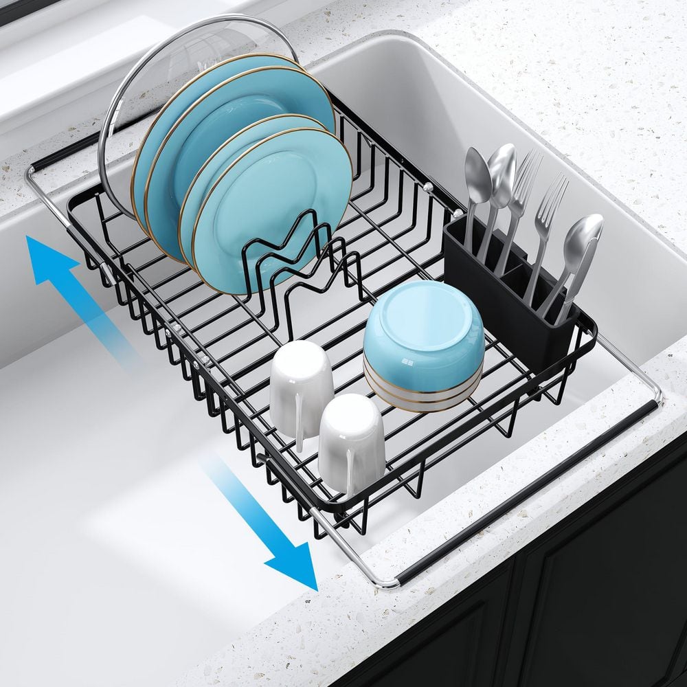 Black Expandable Over Sink Stainless Steel Dish Drying Rack with ...