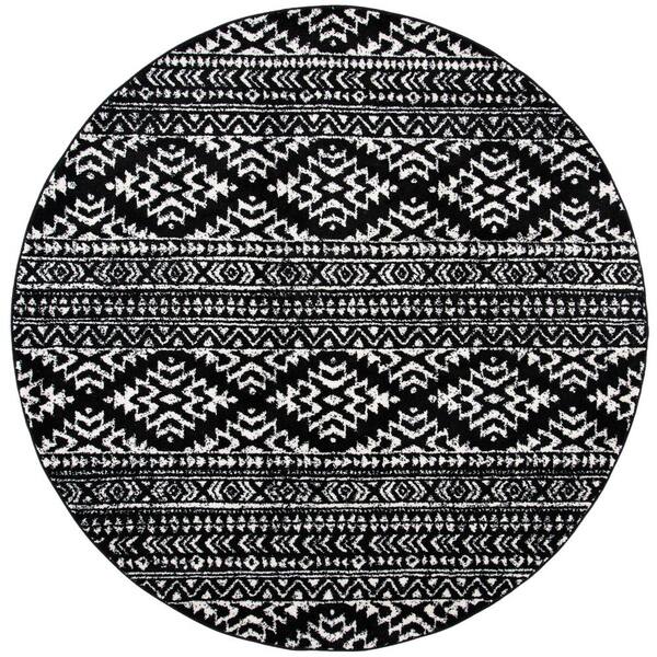 Tulum 12 ft. x 12 ft. Black/Ivory Tribal Round Rug