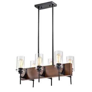 Solvyr 6-Light Forged Black Metal Chandelier with Clear Tube Shades