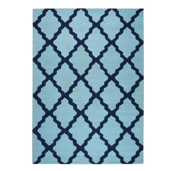 Blue 5 ft. x 7 ft. Hand Tufted Wool Traditional Geometric Moroccan Area Rug