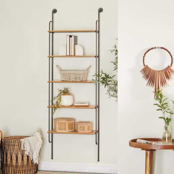 Litton Lane 23 in. x 71 in. Brown 5 Shelves Metal Wall Shelf