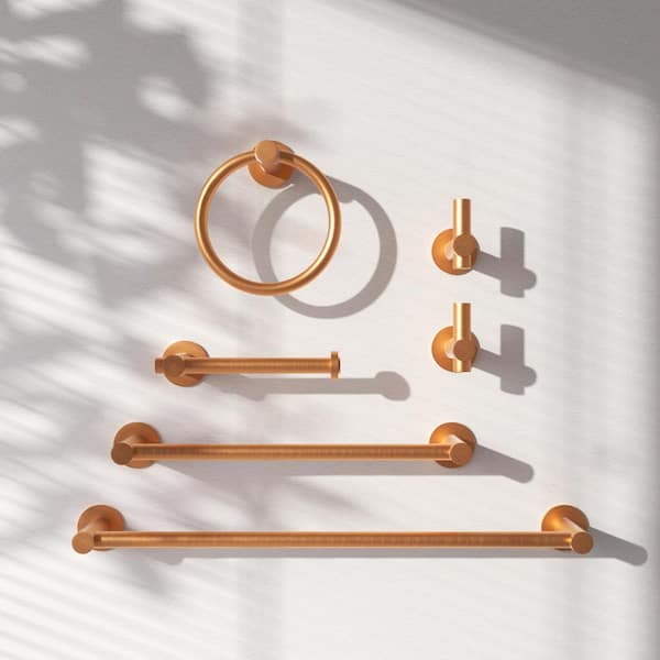 TaiMei 6 -Piece Bath Hardware Set with 2 Towel Bars/Racks, Toilet Paper Holder, 2 Towel/Robe Hooks, Towel Ring in Brushed Gold