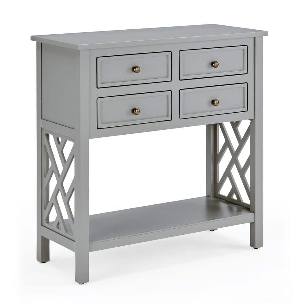 Gray Wood Console Table with 4 Drawers and Shelf