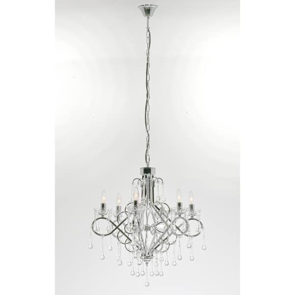 5-Light Silver Crystal Empire Chandelier for Living Room with No Bulbs Included