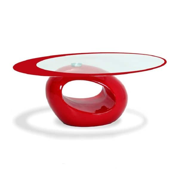 Fab Glass and Mirror Stylish 44 in. Red Large Oval Glass Coffee Table
