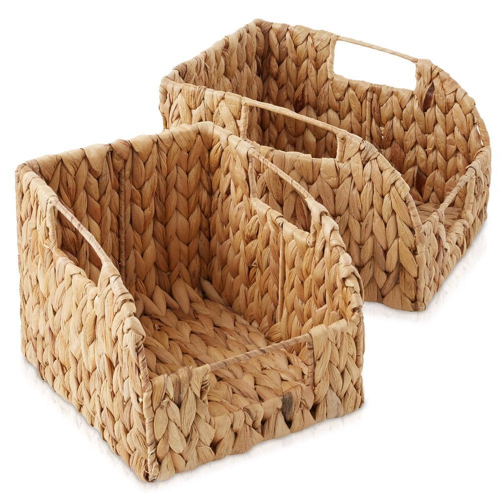Natural Water Hyacinth Woven Rectangular Storage Baskets with Handles