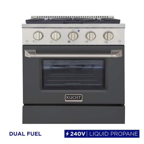30 in. 4.2 cu. ft. 4-Burners Dual Fuel Range Propane Gas in Stainless Steel, Cement Gray Oven Door with Convection Oven