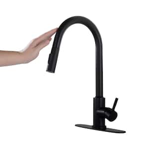 Single Handle Touch Pull Down Sprayer Kitchen Faucet with Deckplate Included Stainless Steel in Matte Black