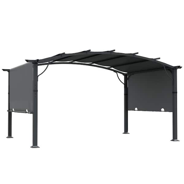 10 ft. x 13 ft. Gray Aluminum Outdoor Pergola with Slightly Arched Canopy and Retractable Shade