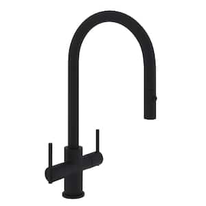 Pirellone Double-Handle Pull Down Sprayer Kitchen Faucet in Matte Black