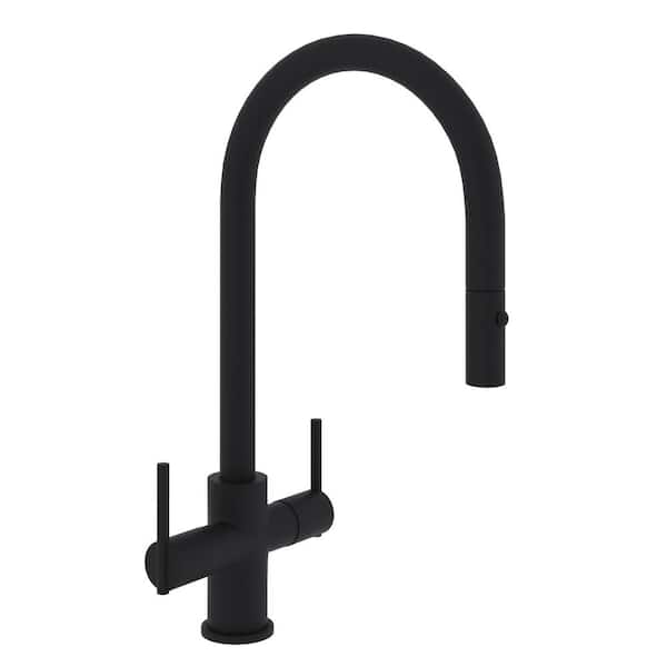 Pirellone Double Handle Pull Down Sprayer Kitchen Faucet in Matte Black