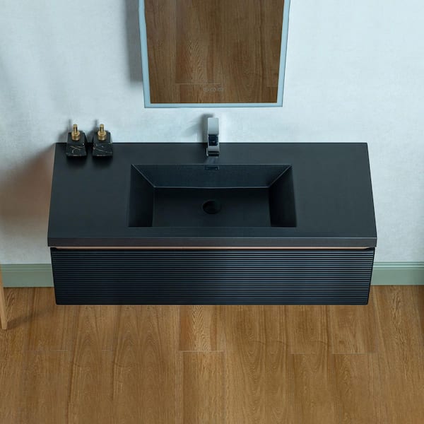 TN 47.25 in. W x 19.63 in. D Single Sink Floating Bath Vanity in Mature Oak with Matte Black Quartz Top