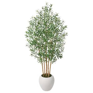 Artificial 8 ft. Olive Tree with White Planter with Natural Wood Trunk Faux Olive Trees for Indoor outdoor Home Decor