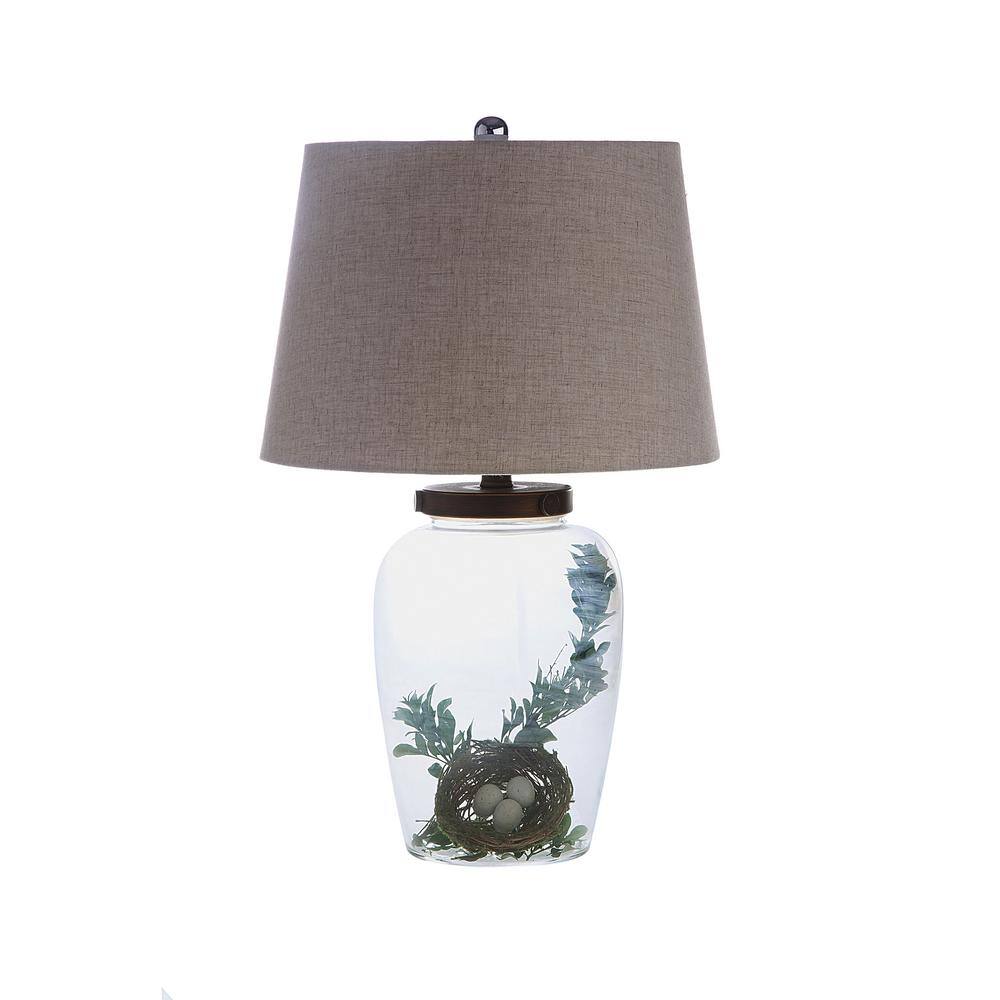 Clear Glass Fillable Table Lamp with Beige Linen Shade