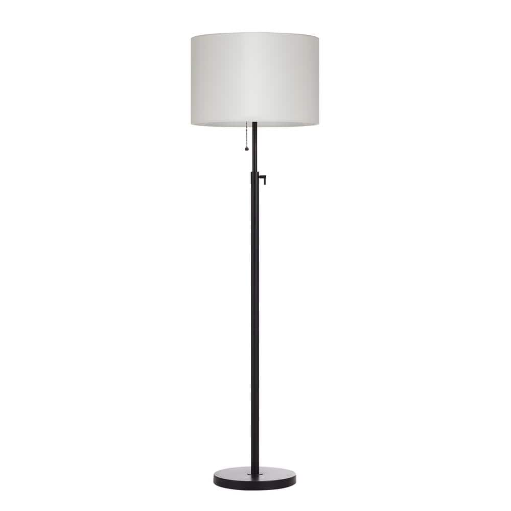 Adjustable Black Metal Floor Lamp with Beige Drum Shade