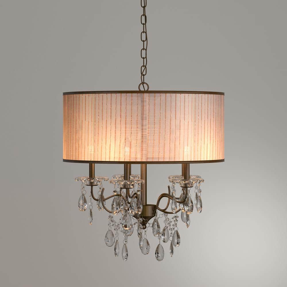 Antique Bronze Drum Chandelier with Fabric Shade