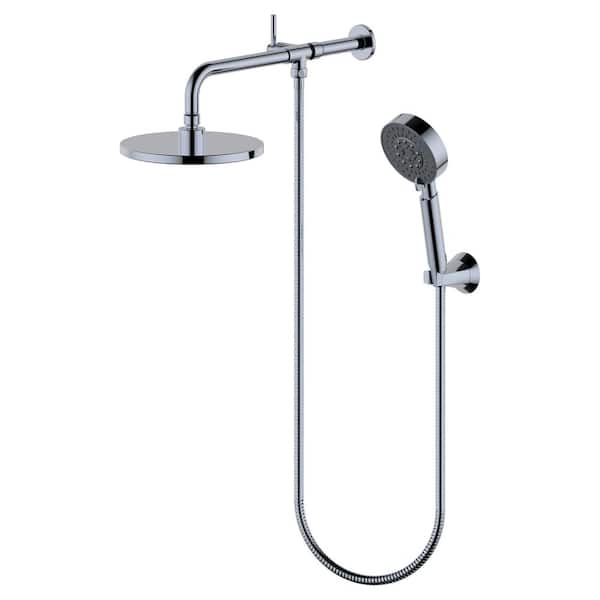 UPIKER Single-Handle 5-Spray 1.8 GPM Shower Faucet with 8 in. Wall Mount Dual Round Shower Head in Chrome