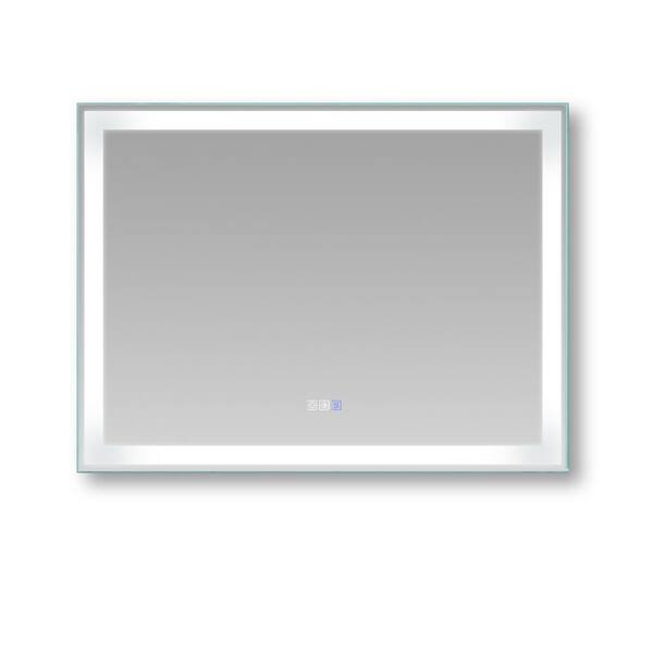 Amucolo 48 in. W x 36 in. H Large Rectangular Framed LED Light Anti-Fog Wall Bathroom Vanity Mirror in Silver