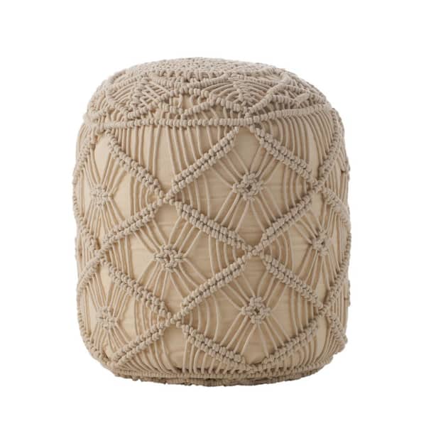 Noble House Barrows Natural Pattern Fabric Round Pouf