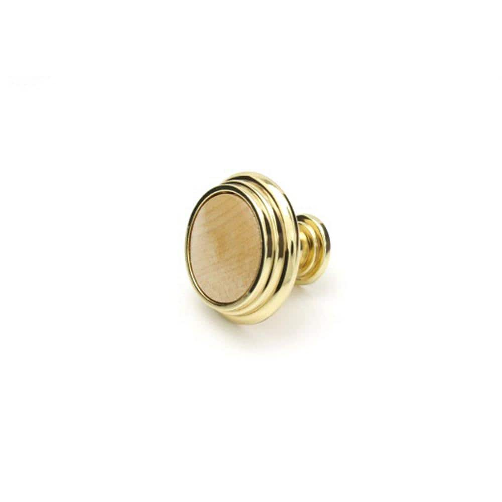 Polished Brass and Natural Maple Cabinet Knob