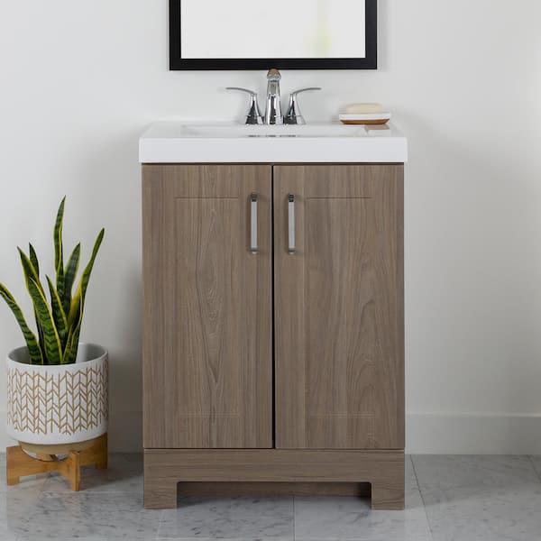 Domani Starkville 24 in. W x 17 in. D x 34 in. H Single Sink  Bath Vanity in Elm Dark with White Cultured Marble Top
