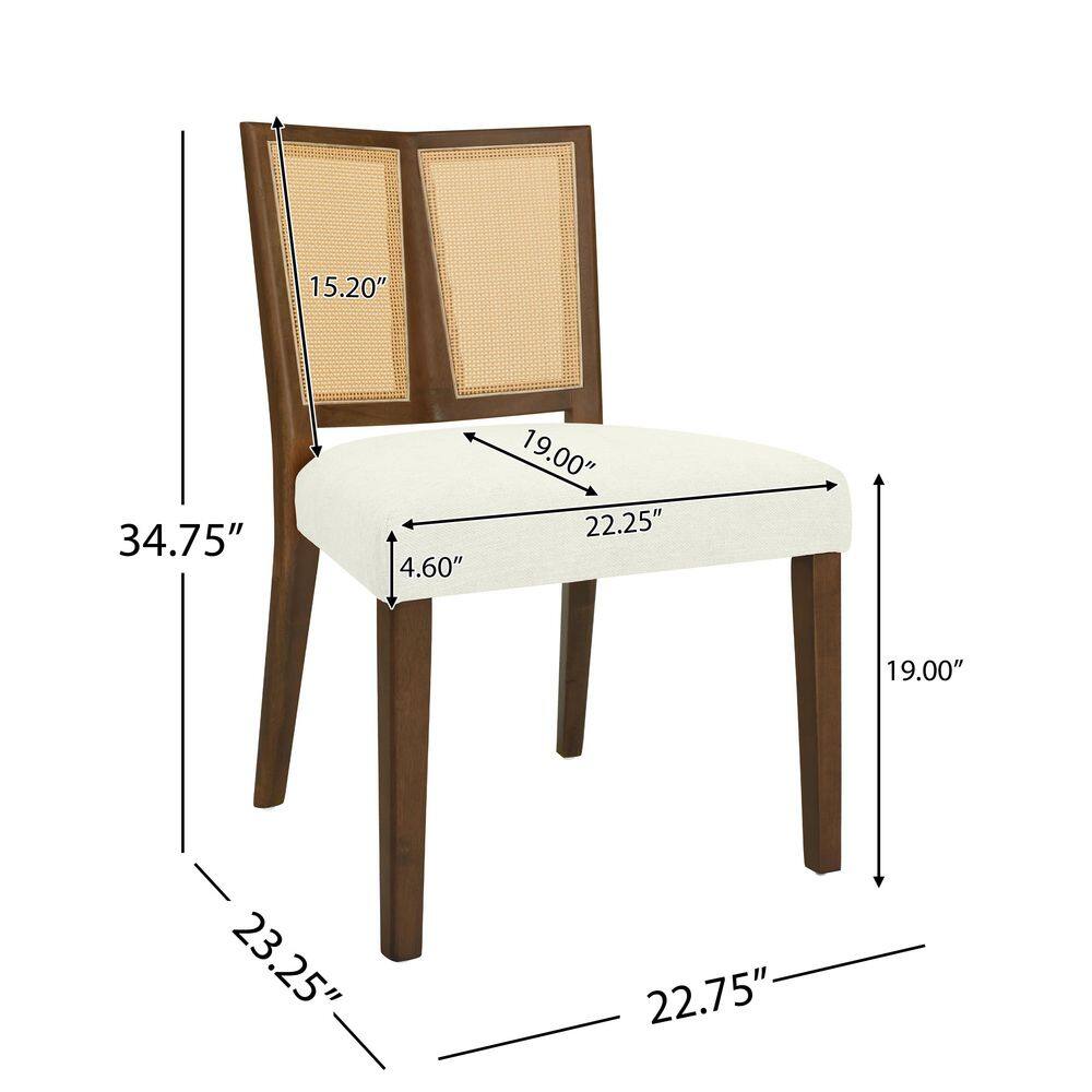 Walnut and Beige High Back Cane Wood Side Chair