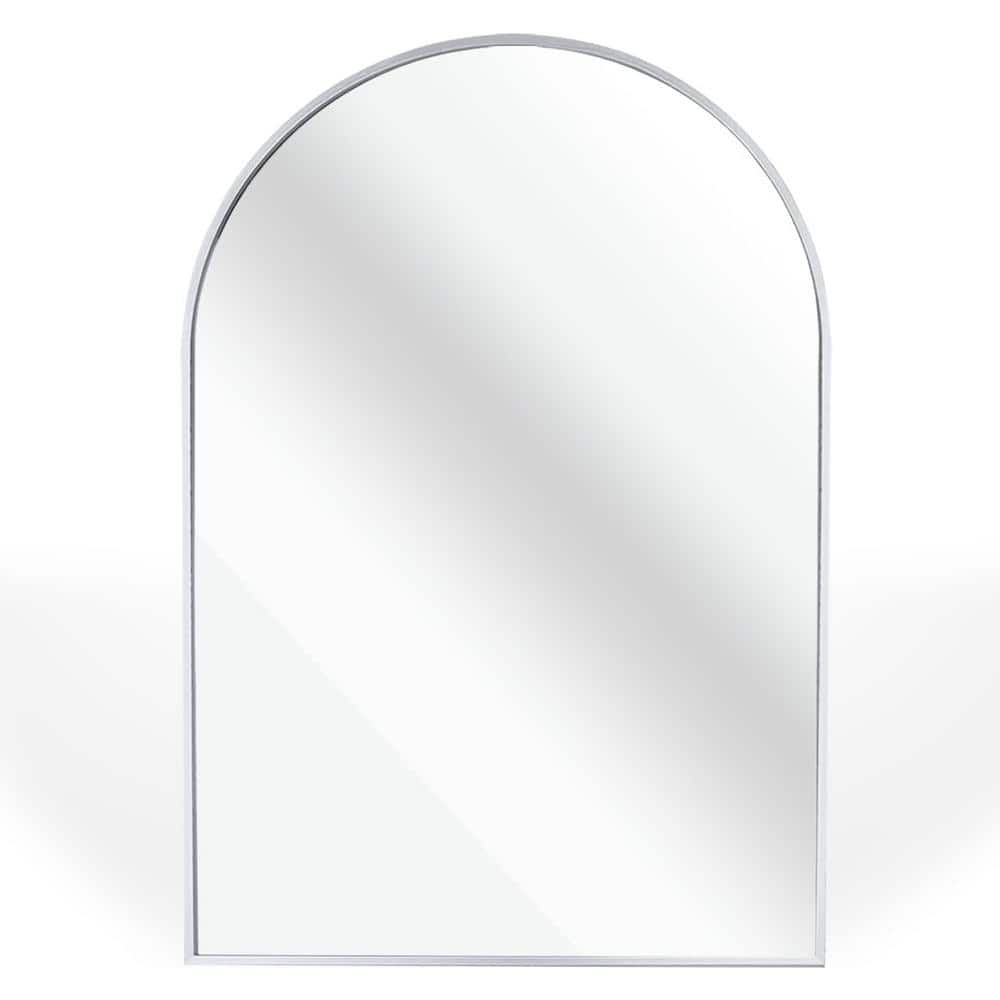 Modern 24 in. W x 36 in. H Arched Framed Wall Bathroom Vanity Mirror in Sil