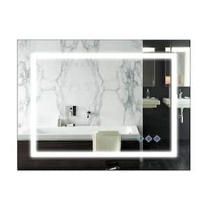 32 in. W x 24 in. H Small Rectangular Framed LED Light with 3-Color and Anti-Fog Wall Bathroom Vanity Mirror in Silver