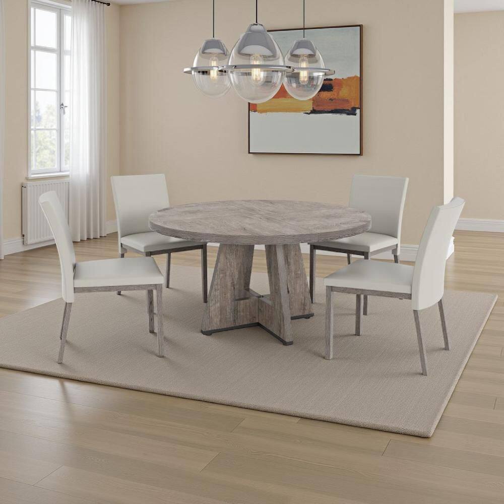 Modern Warm Gray Wood 47.24 in. Pedestal Dining Table Seats 4