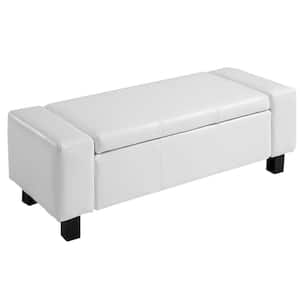Cream White Bench with Faux Leather Design, 15.75 x 15.75 x 41.75