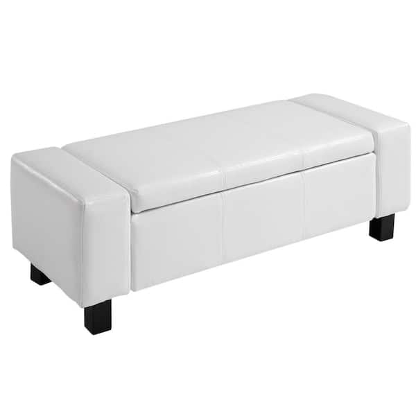 HOMCOM Cream White Bench with Faux Leather Design, 15.75 x 15.75 x 41.75