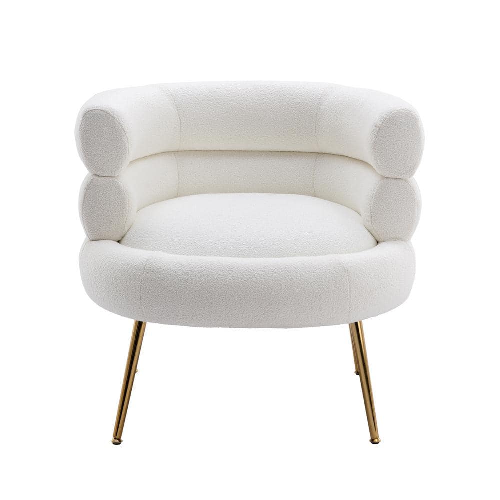 Homefun Modern Leisure White Fabric Accent Chair With Golden Feet 