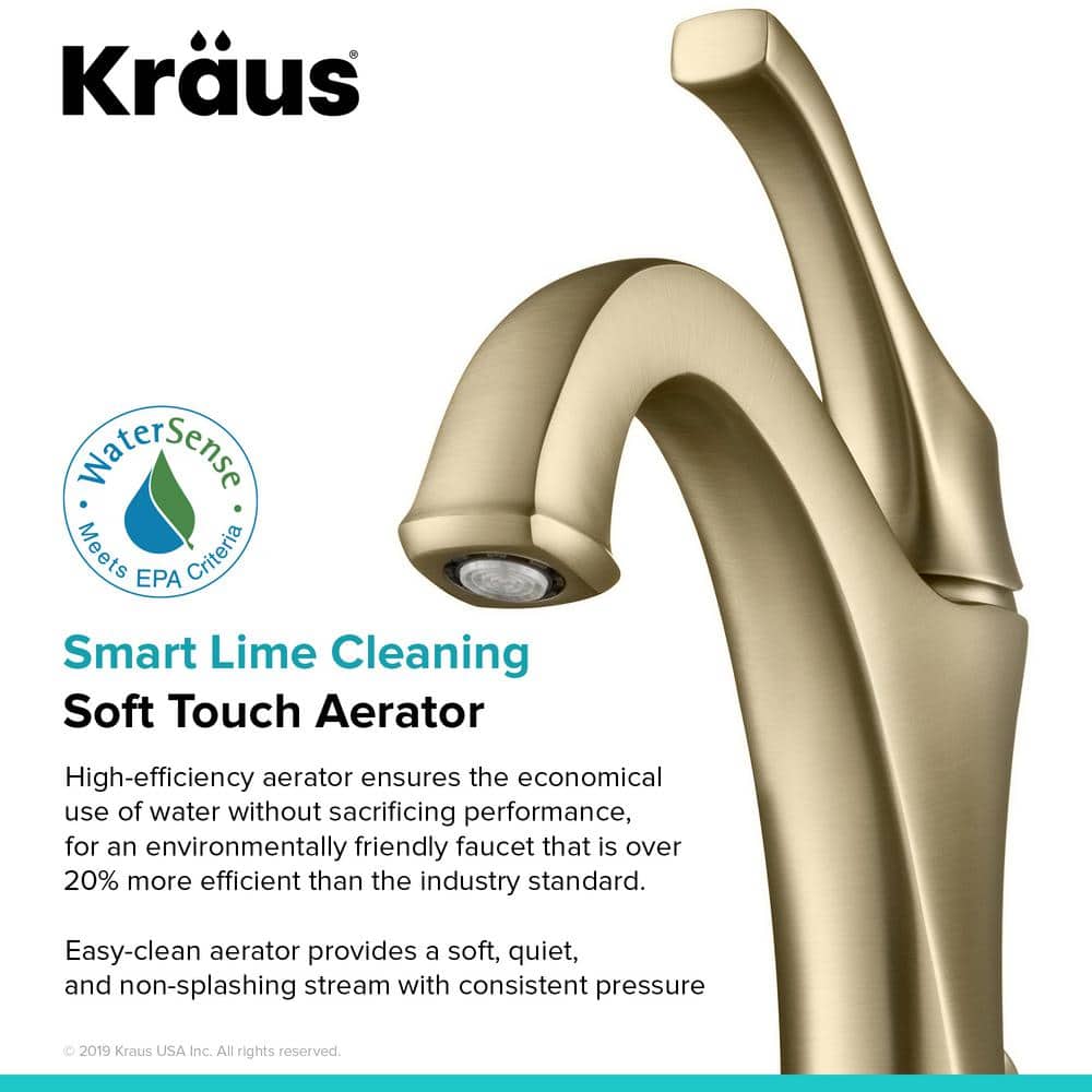 Arlo Brushed Gold Single Handle Bathroom Faucet with Lift Rod Drain